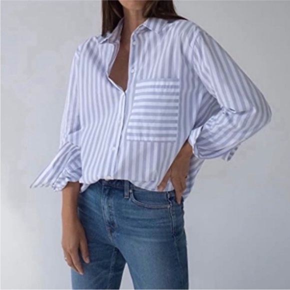 AYR Tops - AYR The Deep End Button Down Shirt in Lilac Stripe Size Medium